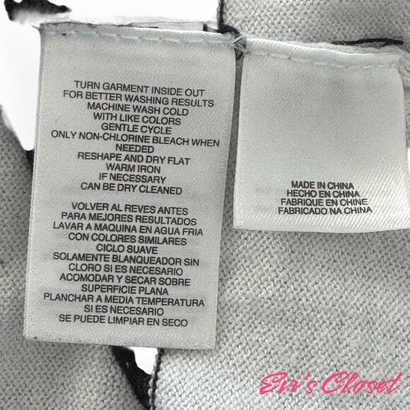 Jones New York Women's Cardigan Sweater Blue Black White Open Front Sz L - Picture 6 of 8